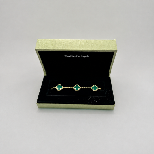Pulsera Van Cleef tres tréboles dorada verde malaquita - foto 21