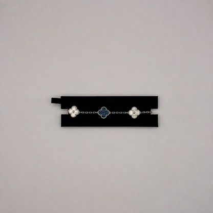 Pulsera Van Cleef tres tréboles plateada azul y blanco - foto 32