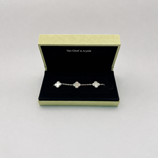 Pulsera Van Cleef tres tréboles plateada de nácar blanco - foto 33