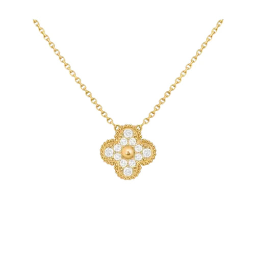 Collar Van Cleef trébol dorado con zirconias blancas