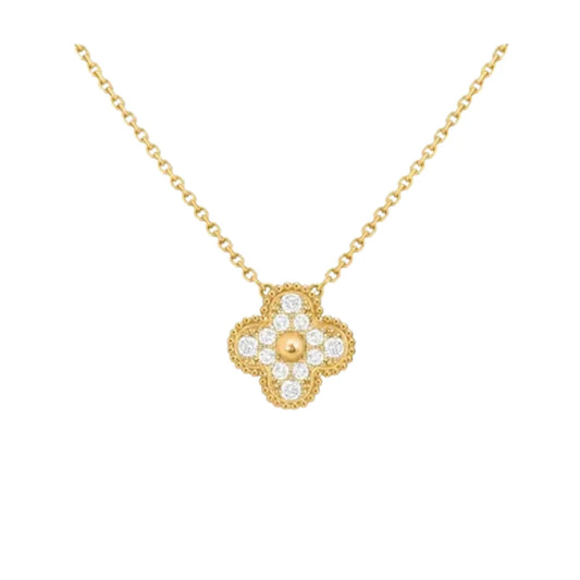 Collar Van Cleef trébol dorado con zirconias blancas