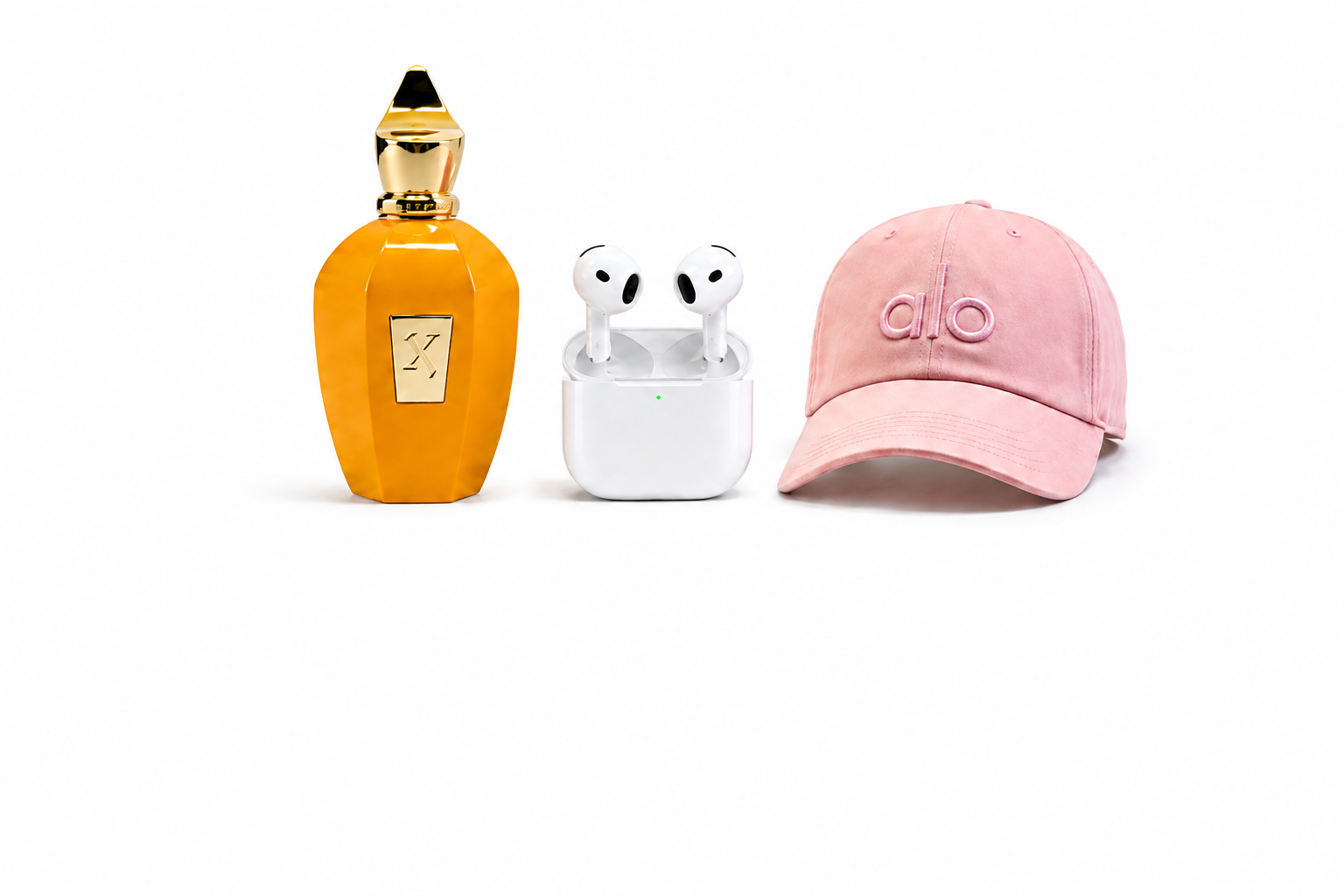 Perfume, AirPods y gorra de Nova Shop
